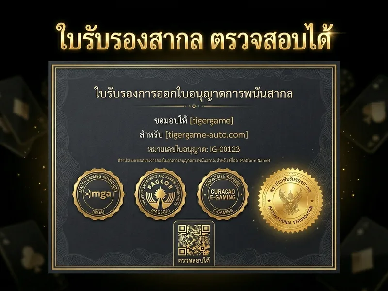 ใบเซอร์ติฟิเคตสากล tiger168bets.pro รับรองโดยหน่วยงานกำกับดูแลเกมออนไลน์ระดับนานาชาติ MGA Curacao